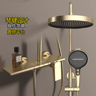 All Copper Main Body Hot and Cold Wire Brushed Gold Shower suit Home Hotel Engineering Rose Gold Piano Key Shower suit