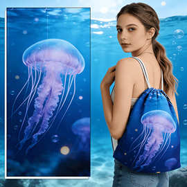 爆款代发跨境欧美沙滩巾一体包便携收纳背包印花毛巾浴巾批发新款