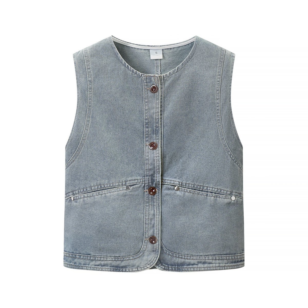 TAOP & ZA ropa de mujer verano 2026, nuevo retro cuello redondo botón de una sola fila sin mangas dobladas para usar chaleco corto