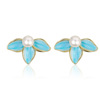 Blue synthesized epoxy resin, earrings from pearl, simple and elegant design, Korean style