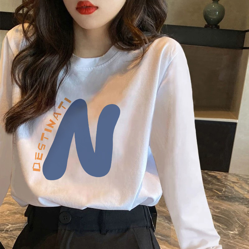 Pure Cotton Autumn and Winter Style Age-Reducing White Long-Sleeved T-Shirt for Women 2025 New Hot Style Loose Slimming Look Pure Color Bottoming Shirt