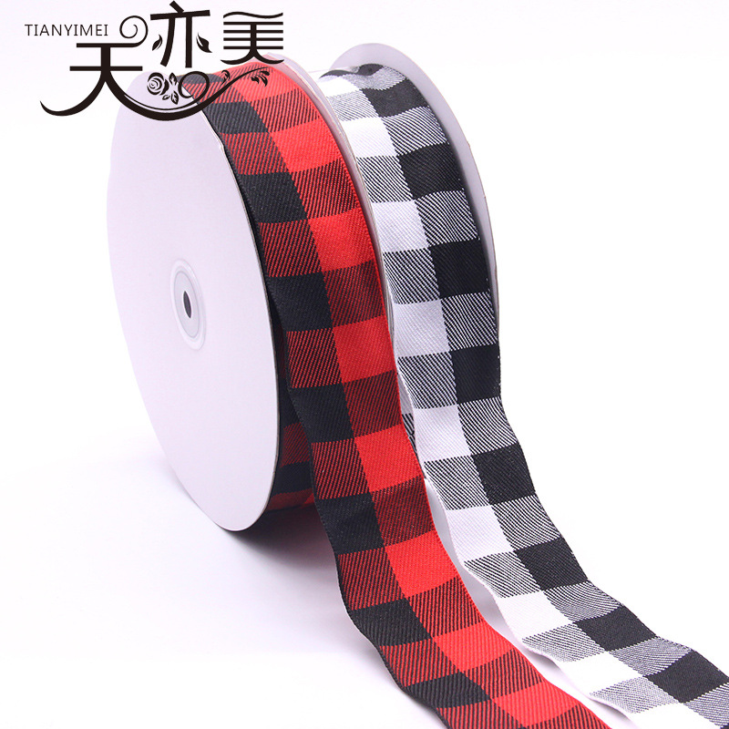 Tianyi Mei cinta en stock 4cm de punto a cuadros blanco y negro cinta caja de regalo de juguete cinta roja y blanca cinta escocesa