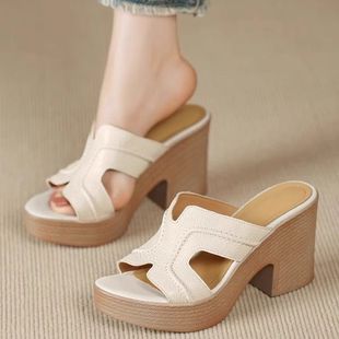 Summer Women's Thick-Soled Thick-Heeled Slip-Ons, Versatile High-Heeled Slippers 2025 New Fashion Platform Thick-Soled Sandals