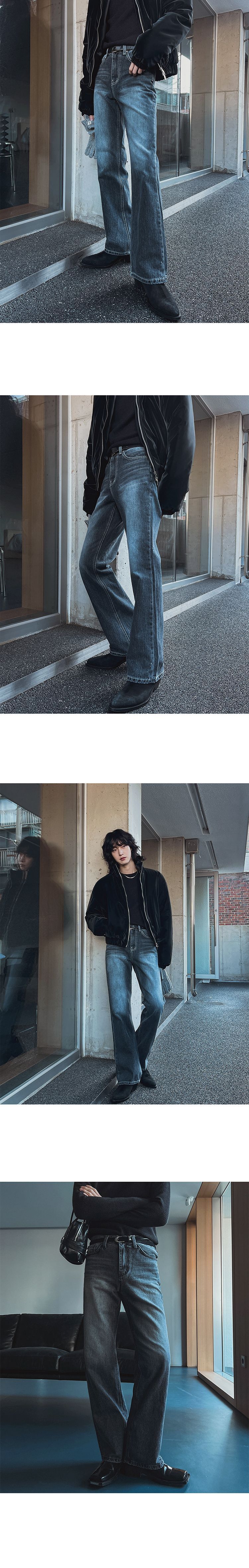 Men's Retro Washed Straight Leg Jeans Winter Casual Cleanfit Korean Style Mid Waist Stretch Polyester Outfit_mkmklike.com