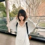连帽长袖v领夏季罩衫