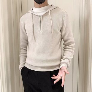 Youth Knitted Hooded Sweater New Korean Style Men's Autumn and Winter Fashionable Casual Slim-Fit Thickened Warm Long-Sleeved Sweater