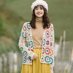 跨境亚马逊手工钩织开衫针织衫镂空外套民族风长袖上衣热销镂空欧