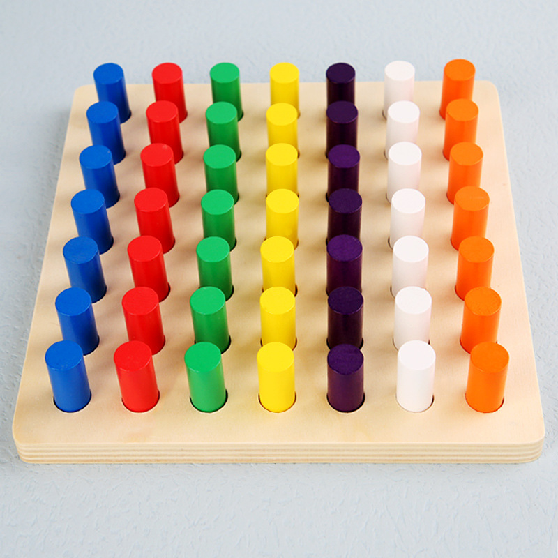 Montessori Color Sensación Insertar palo Jardín de infancia Iluminación Educación temprana Distinación de color Rompecabezas para niños Tablero de agarre de dedos Palo de madera Aletas didácticas