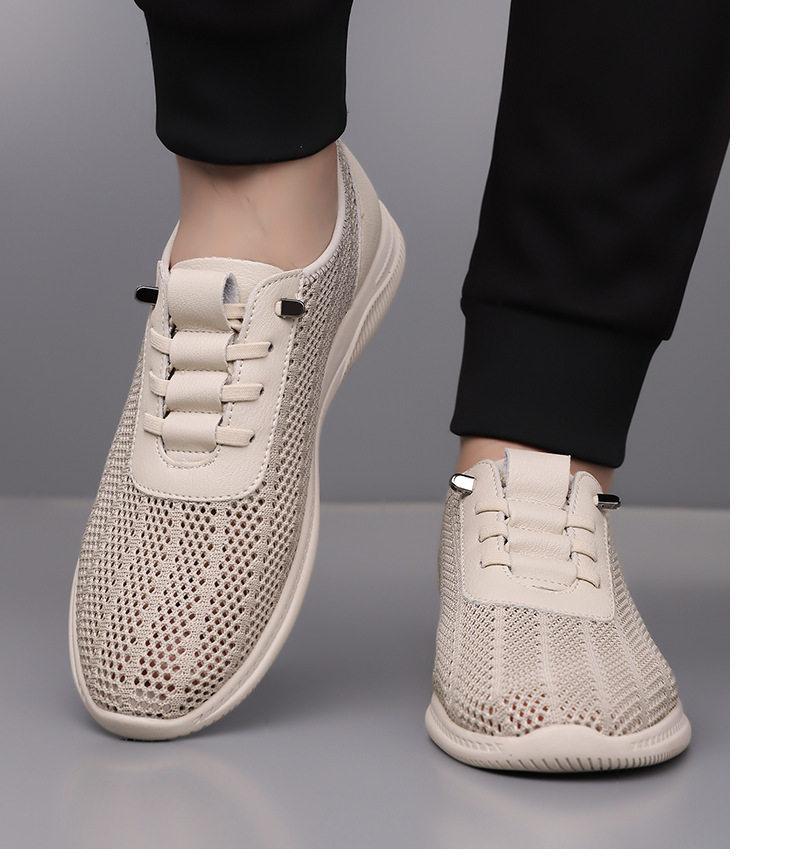 Giày sandal nam lưới thoáng khí đế mềm chống trượt kiểu lỗ, đế bằng — Màu be, màu đen chi tiết 15