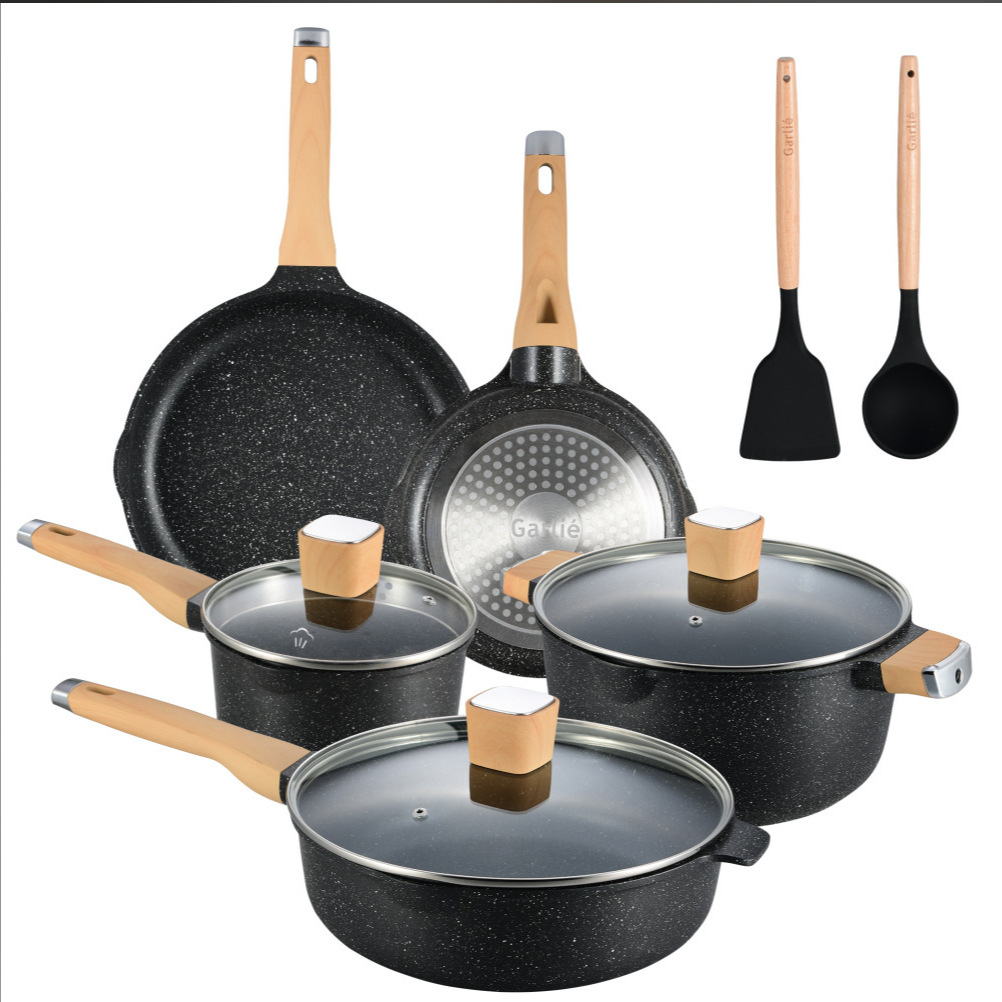 10-piece aluminium set wok de fundición a presión de aluminio wok antiadherente de piedra médica de comercio exterior wok doméstico
