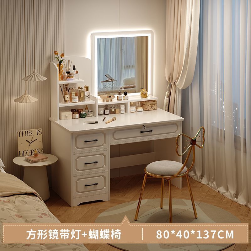 [LED 조명 + 사각거울 + 나비의자] 서랍 4개 80CM