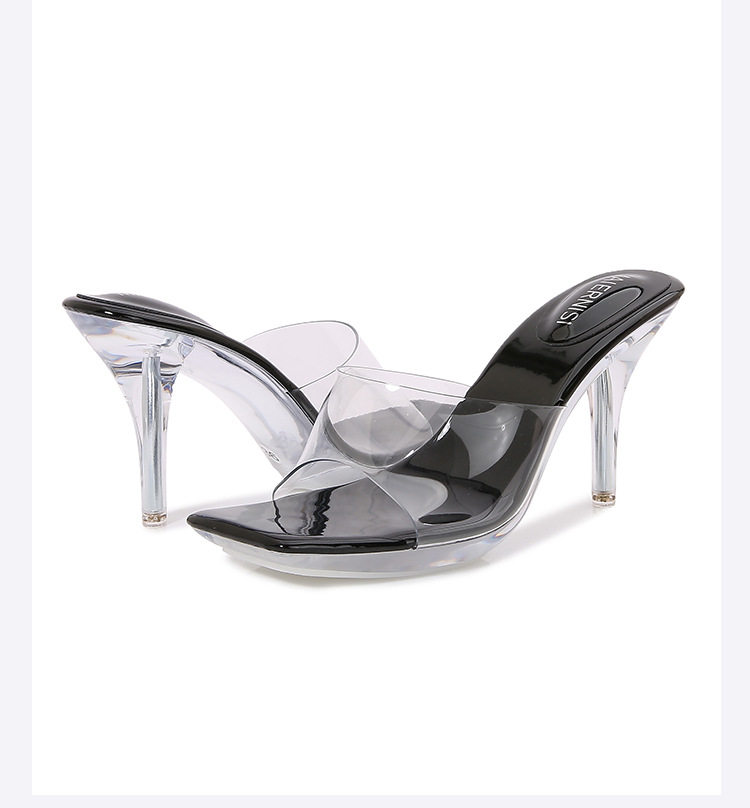 Dép sandal nữ mũi vuông trong suốt gót nhọn hở gót phong cách Âu Mỹ — Màu bạc, Màu hồng, Màu mơ, Màu trắng chi tiết 47