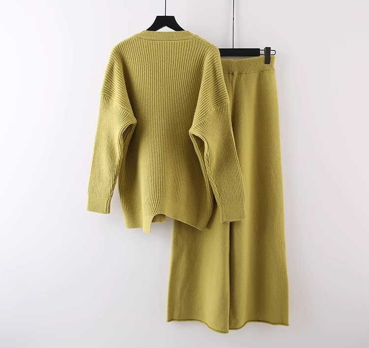 Women's Pant Sets Knitted Pullover Sweater And Wide Leg Trousers_voghion.com