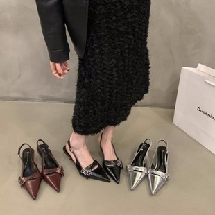 Niche High Heels Red Baotou Sandals Fairy Shoes 2024 New Spring and Summer Black French Pointed Toe Shoes