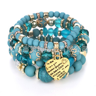 Factory wholesale European and American fashion Bohemian ethnic style multi-layer bracelet Crystal peach heart beaded women's bracelet