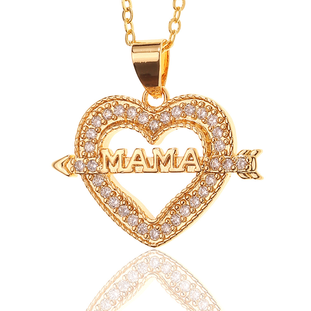 New Mother's Day Jewelry Heart-shaped Mama Pendant Copper Inlaid Zircon Necklace display picture 5