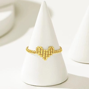 18K Gold Lace Heart Ring Au750 Gold Yellow Heart Braided Chain Retro Accessible Luxury Women's Adjustable Ring