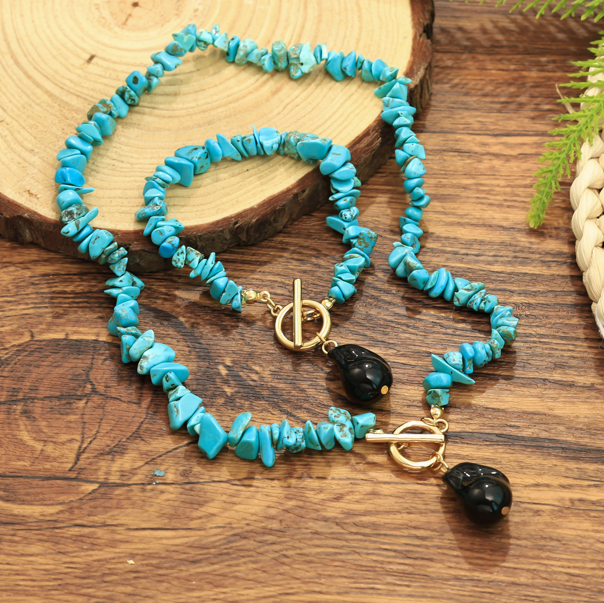 Conjunto de Joyería Europea y Americana, Cierre OT de Aleación Grande e Irregular, Elegante, Simple y Moderno, Collar y Pulsera Verde