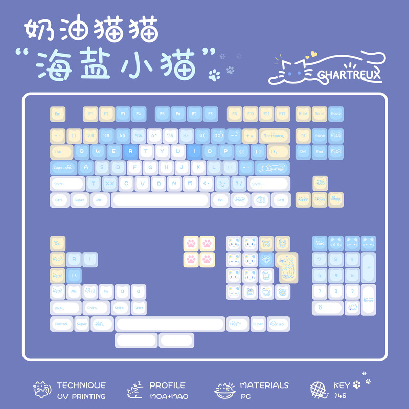 XVX键帽糖果猫布偶猫可爱风光面PC透光正刻MAO大全套机械键盘帽|undefined