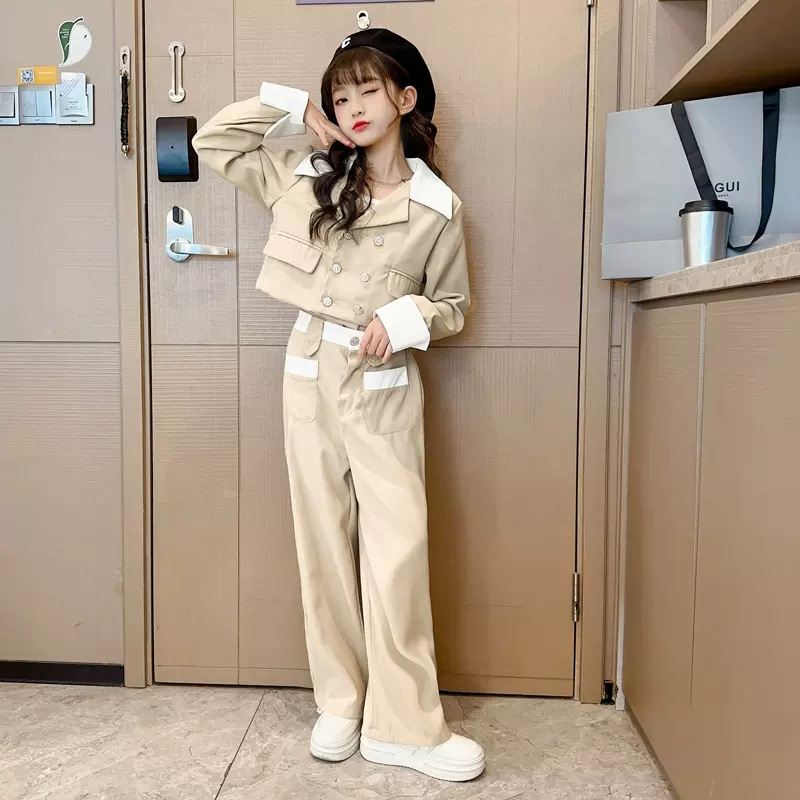 Traje casual para niñas 2024 nuevo estilo estilo occidental niña mediana edad moda primavera y otoño niños rojo de Internet traje de dos piezas