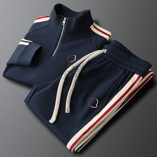 New Men's Casual Knitted Two-Piece 2025 Fashionable Side Spring and Autumn Sweatpants suit Sports Sweatshirt Trendy Men's Stripes