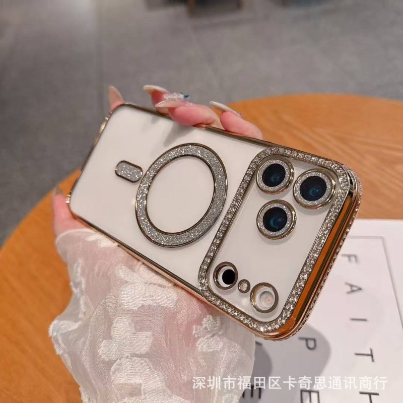 iPhone17promax サイドドリル磁気電話ケース Apple 16 透明 15 電気メッキグリッター 14 保護カバーに適しています。|undefined