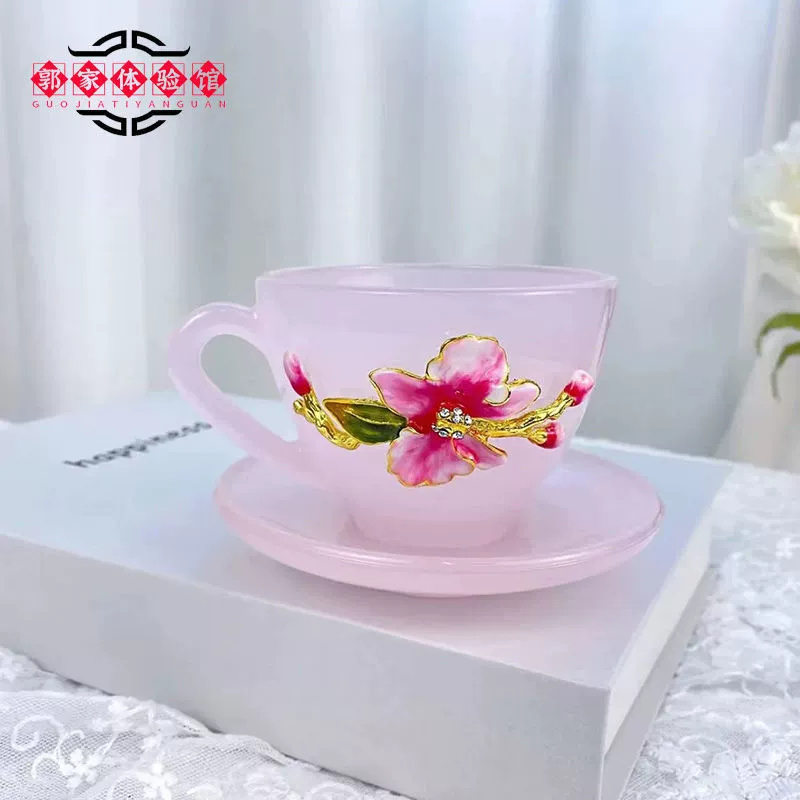Легкая роскошная кофейная чашка в европейском стиле, высококачественная и изысканная бытовая женская стеклянная чашка для чая с цветами, офисная чашка для чая и блюдце, высокая внешняя ценность