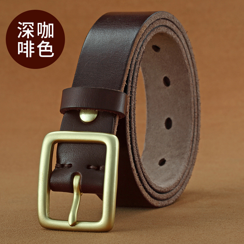 Vintage metalen gesp riem voor dames, gemaakt van puur rundleer met een speldgesp. Vintage handgemaakte riem van echt leer in Hong Kong-stijl, denimlook. Veelzijdige, eenvoudige damesriem._voghion.com