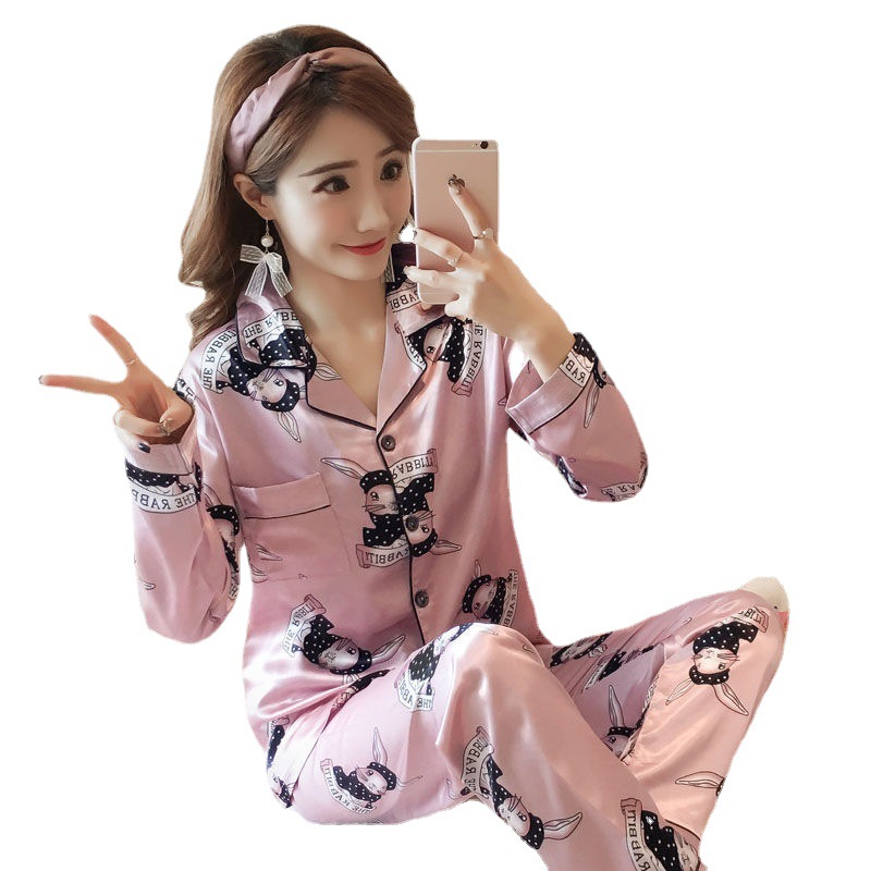 In stock Spring and Autumn long-sleeved lapel artificial silk pajamas plus size 4 5XL200kg home wear two-piece suit