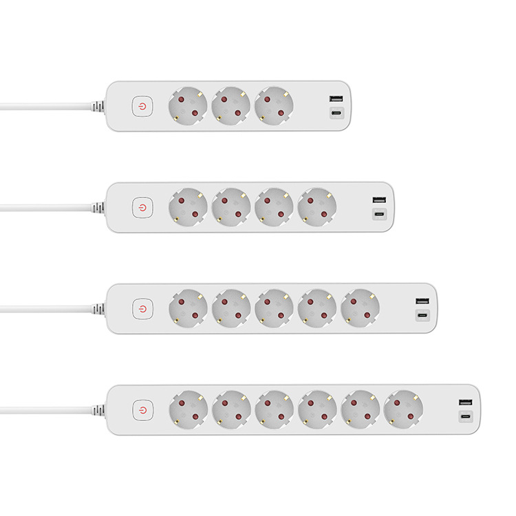 外贸跨境电商带灯欧式插座USB/type-c插板2/3/5米
