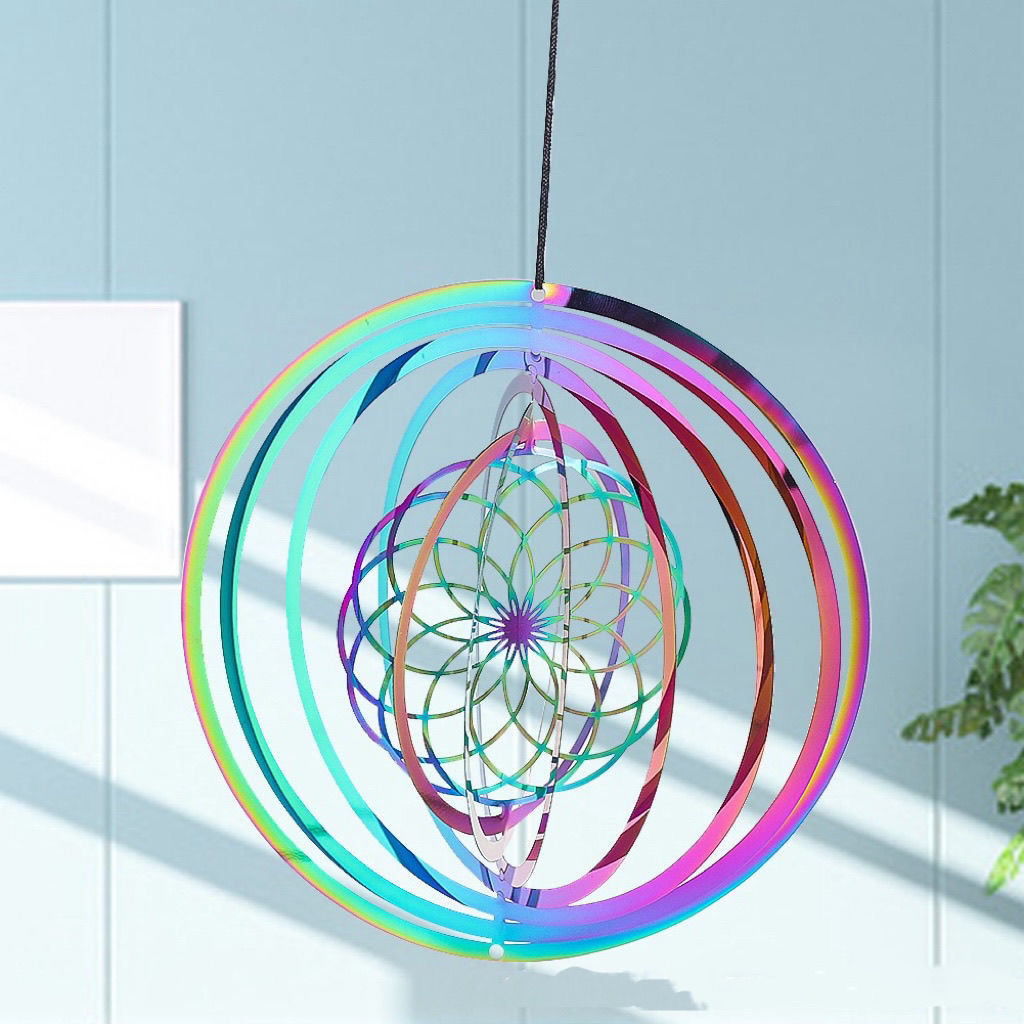 3D Mandala Wind Chime Foldable Rotating Stainless Steel Zen Ornament Nordic Garden Hanging Decoration_voghion.com