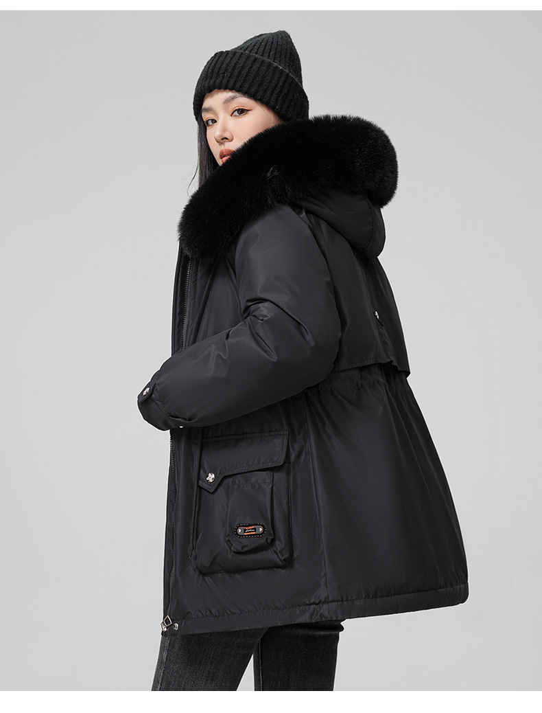Cross border clothing with padding thickening to overcome women's short 2024 winter new style big fur collar slim fit_voghion.com