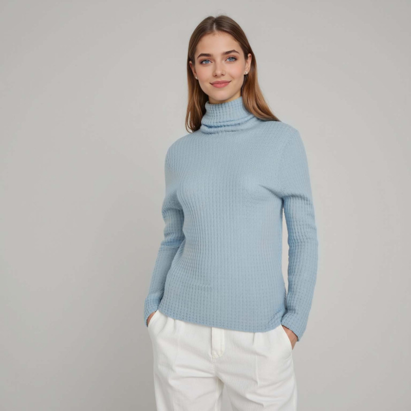 【Hengjia Hj】48-Count Waffle Knit High-Neck All-Wool Sweater for Women, Autumn and Winter Solid Color Warm Base Layer