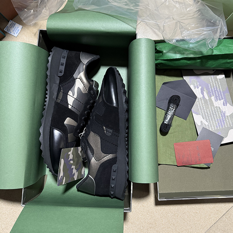 Estación europea transfronteriza VT camuflaje zapatilla masculina versión alta de remaches gruesa-suela de cuero moda casual encaje hasta color marea zapatos