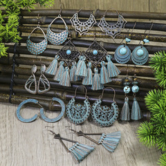 Cross-border Amazon Ethnic Style Retro Geometric Fringe Earrings for Women, Set of Multiple Ancient Alloy Distressed Exaggerated Earrings
