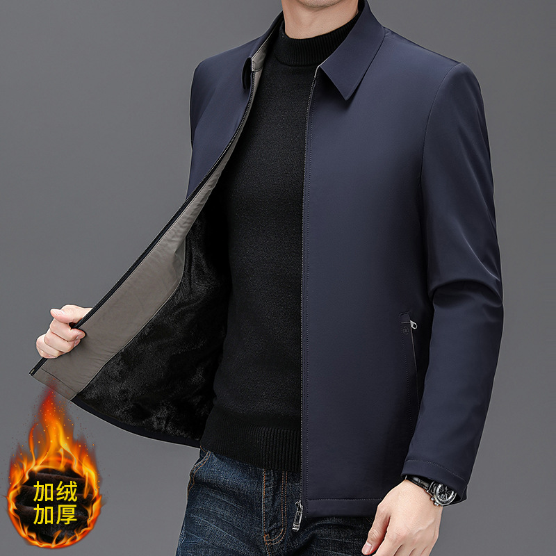 Men's Winter Jacket with Fleece Lining, Thickened New Winter Executive Cotton Coat for Middle-Aged Men