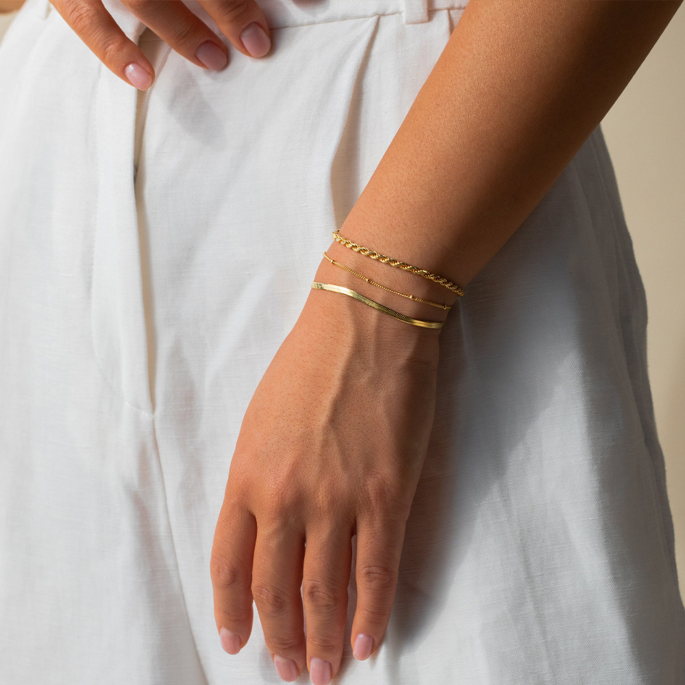5g Weight 18K Gold Plated Plating Material Bracelets Classification box chain, Twisted Rope Chain, snake chain, figaro chain Chain Type 1 Piece Quantity Daily, Street Occasion 304 Stainless Steel Material Geometric Pattern Women's Gender Simple Style Style Waterproof Non Tarnish, Surgical Steel Craft 18K Gold Plated 304 Stainless Steel Geometric Waterproof Non Tarnish Surgical Steel Box Chain Twisted Rope Chain Snake Chain Bracelets 12