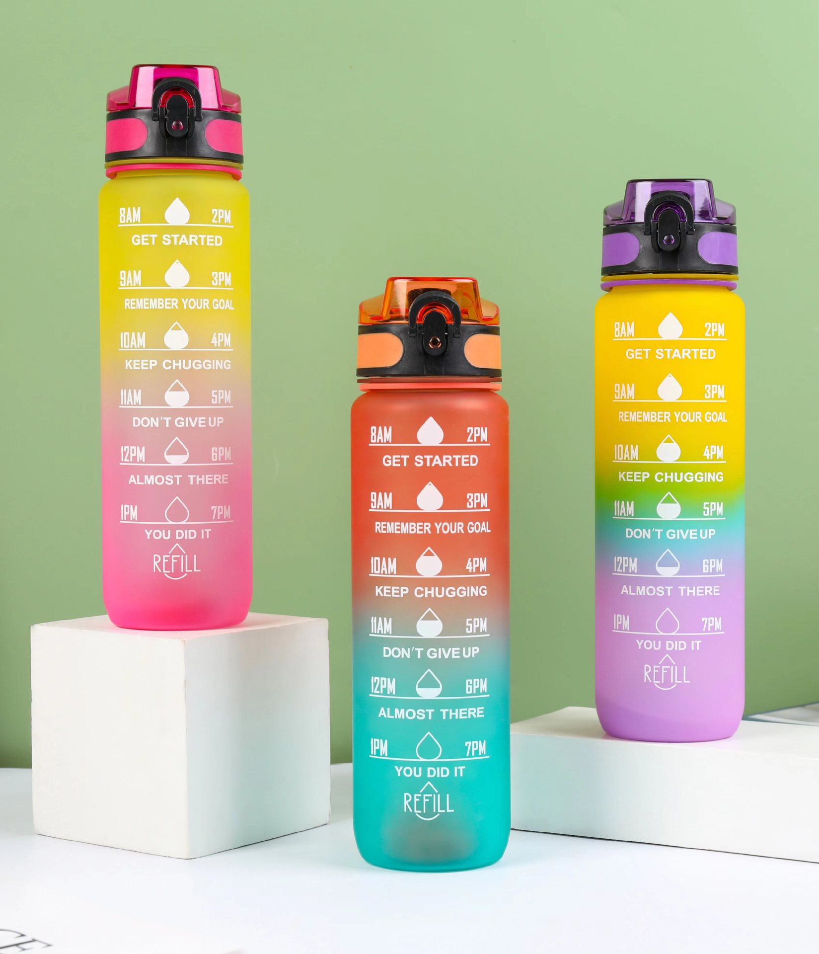 Estilo coreano 1000ml gradiente espacio de color Copa de fitness deportes hervidor de plástico transfronterizo rebote Tumbling Copa con escala