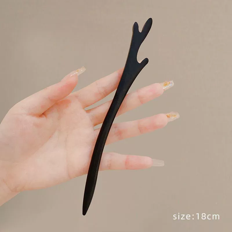 Chinese-style Hairpin, Ebony Sandalwood, 20 cm, Modern Elegant Floral Design