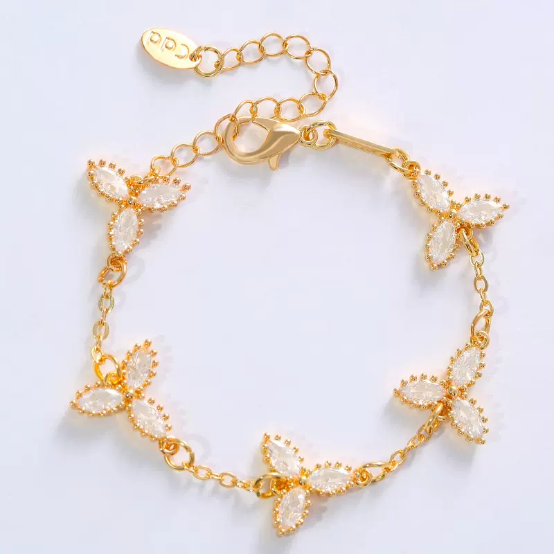 CDD亚马逊跨境热销三瓣花铜镶嵌精致锆石手链时尚饰品源头工厂