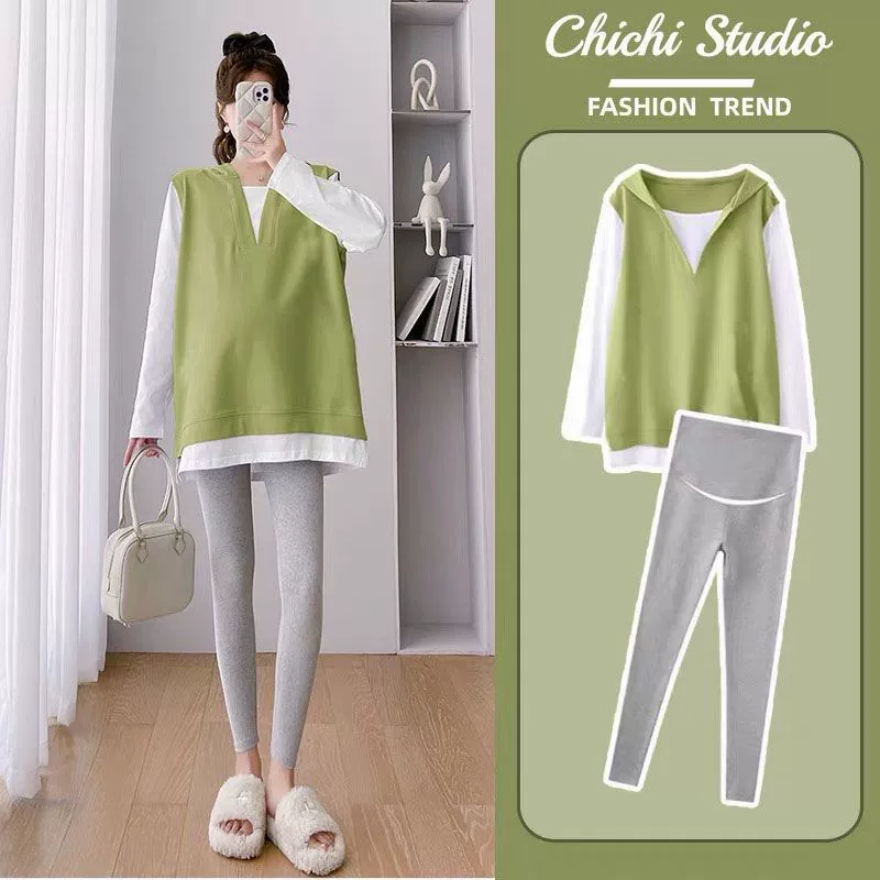 Набор для беременных весной и осенью новый стиль может выйти на поддельные два свитера