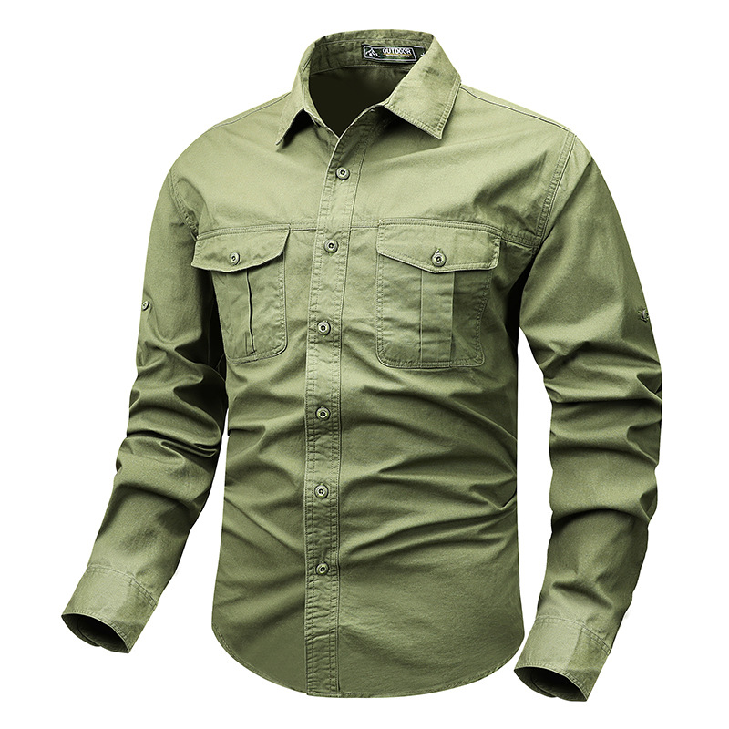 Casual de hombre con primavera casual japonesa manga larga abrigo de color sólido hombre camisa de trabajo de moda retro hombre