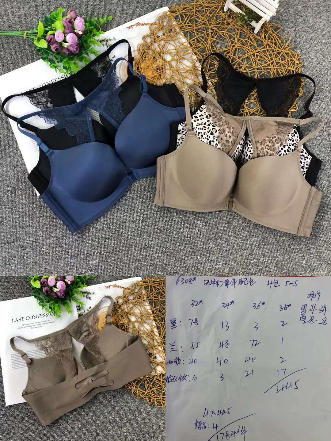 Filipina brillante hebilla frontal ropa interior sin costuras medio grueso de alta calidad se reunieron multi-color multi-tamaño sujetador inalámbrico al por mayor