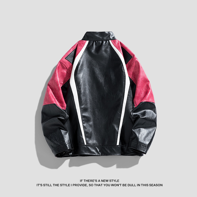 Chaqueta de cuero PU de estilo americano para hombre chaqueta de hombre primavera y otoño nuevo cuello vertical chaqueta de motocicleta de tendencia universal chaqueta delgada para hombre
