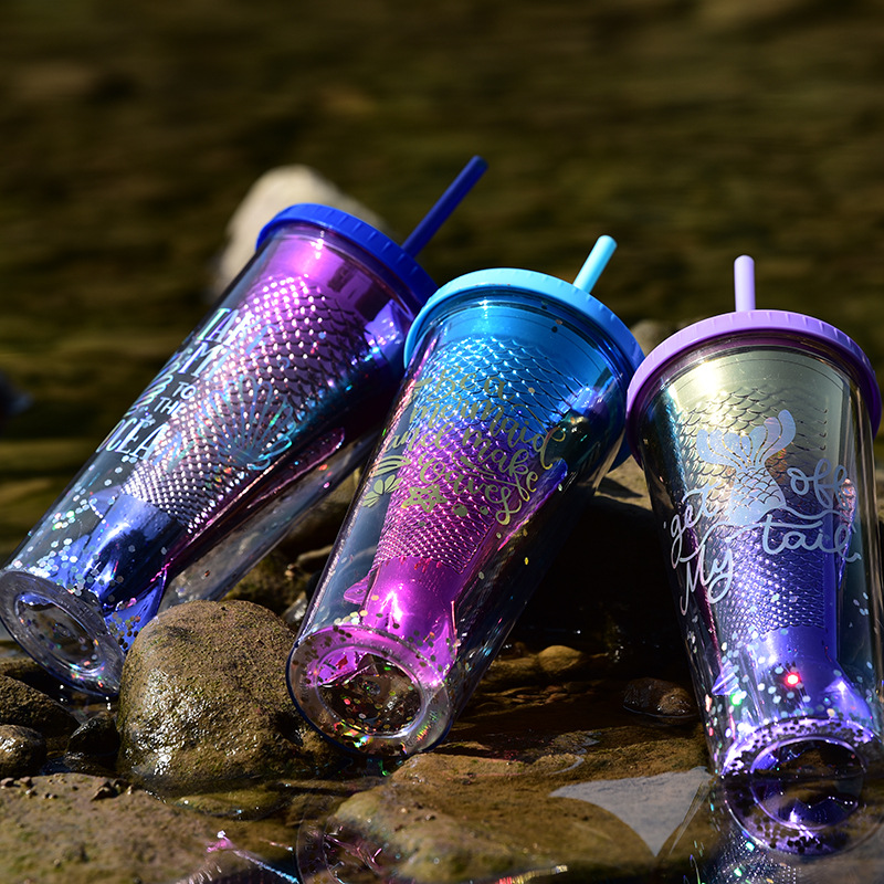 630g Weight Water Bottles Kitchen and drinking utensils 1 Piece Quantity Home, inside the car Occasion Plastic Material Sequins, Mermaid Tail Pattern Fashion Style Fashion Sequins Mermaid Tail Plastic Water Bottles 1 Piece 无