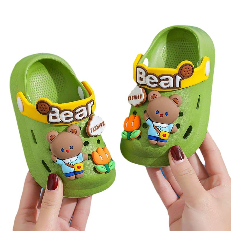 Детские тапочки EVA, милая летняя верхняя одежда, Нескользящие сандалии для мальчиков и девочек с мягкой подошвой, детская обувь с дырками