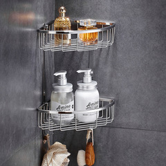 304 Stainless Steel Triangle Basket with Hook, Wall-Mounted Shower Room Corner Basket, Bathroom Triangular Storage Rack with Horizontal Bars