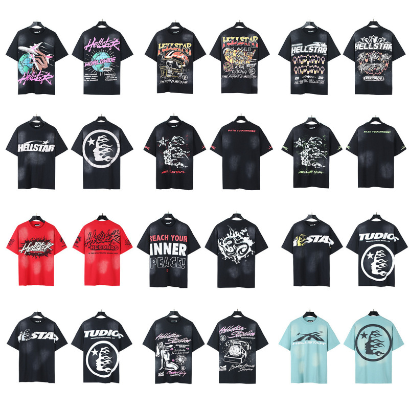 Cross-Border Wholesale American Fashion Hell Star T-Shirt Printed Cotton Unisex Summer Loose Short-Sleeve T-Shirt