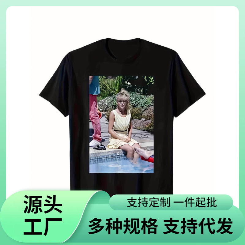 (European Size Cotton t) Men's Kelly and Kendall Jenner Graphic T-Shirt |   Loose Black T-Shirt with a Bright