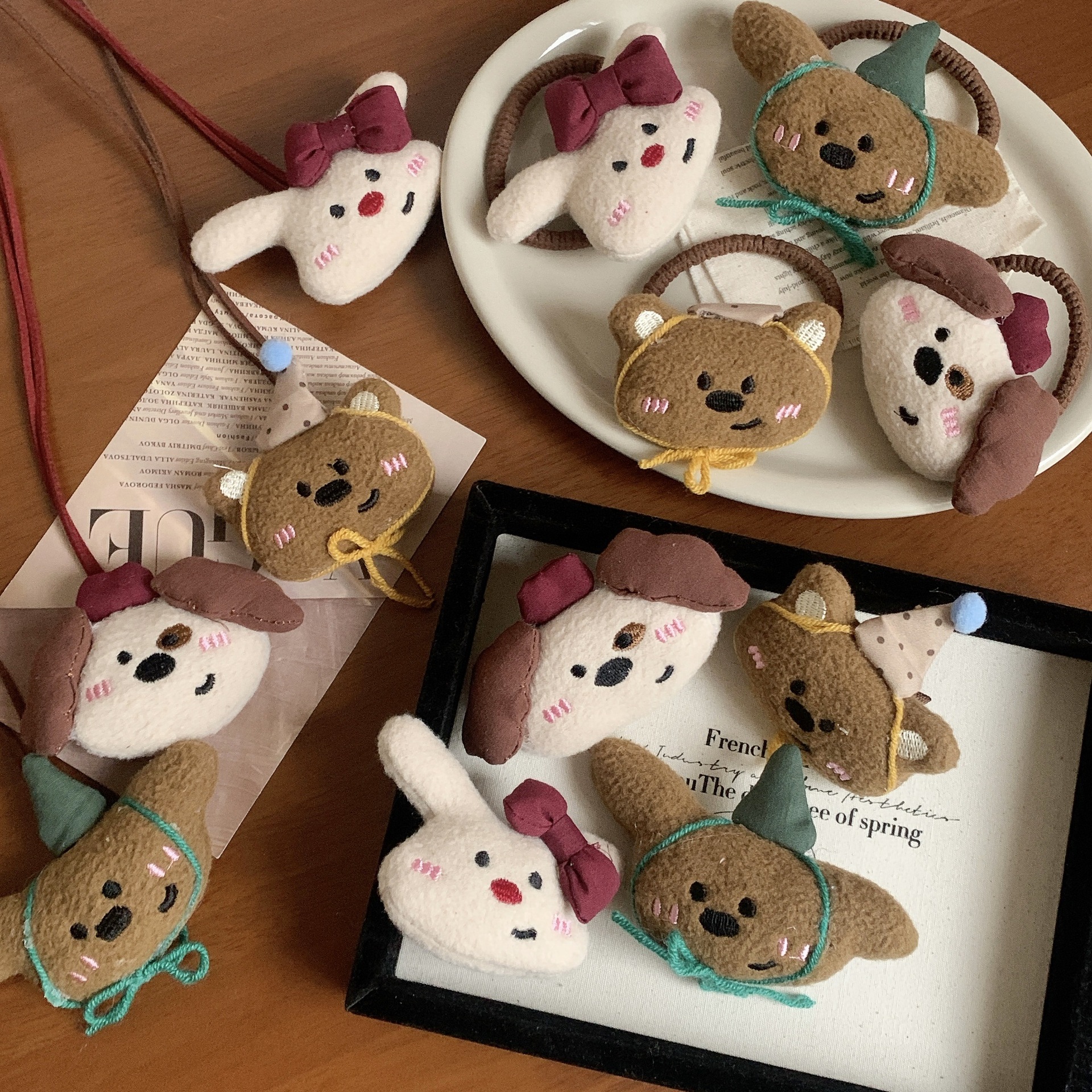 Cute Cartoon Plush Bear Doll Doll Pendant Sense Rabbit Puppy Hair Rope Hairpin New Necklace Jewelry for Women